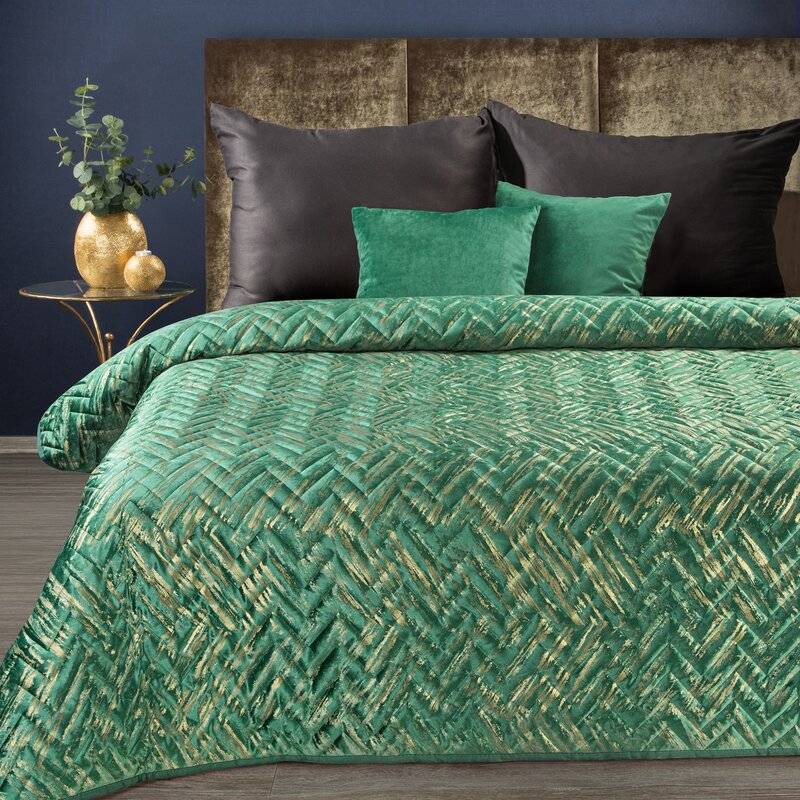 Aksominė lovatiesė “Agata” golden emerald, įvairių dydžių